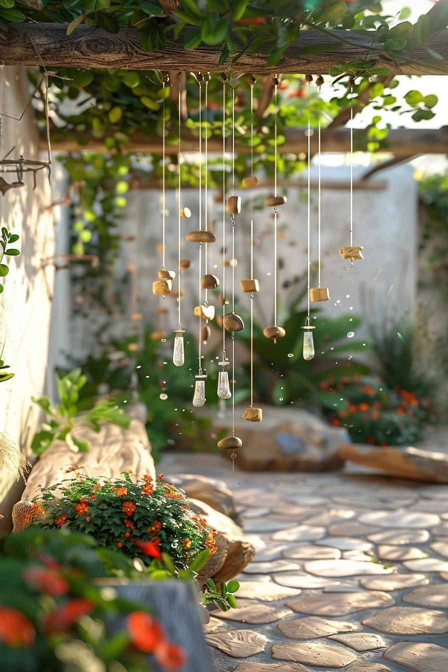 15 Chic Boho Patio Ideas You’ll Love 12 5. Soothing Sounds with Driftwood Chimes-0
