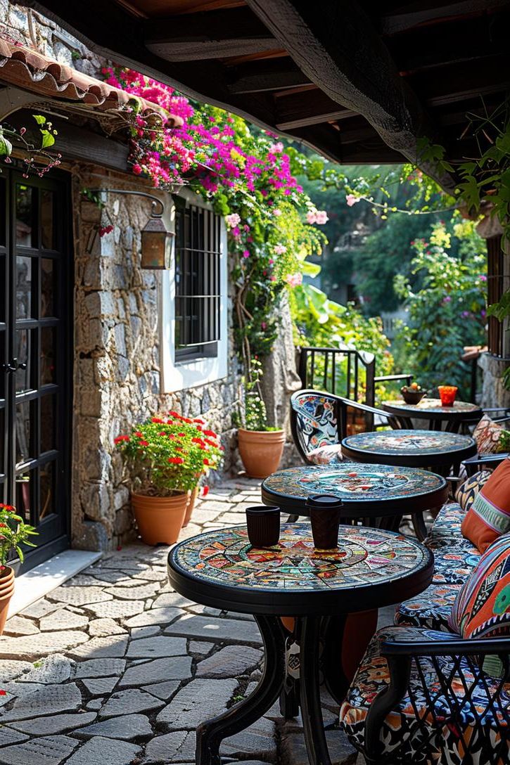 21 Small Flagstone Patio Ideas You’ll Love 10 3. Colorful Coffee Corner Oasis-1
