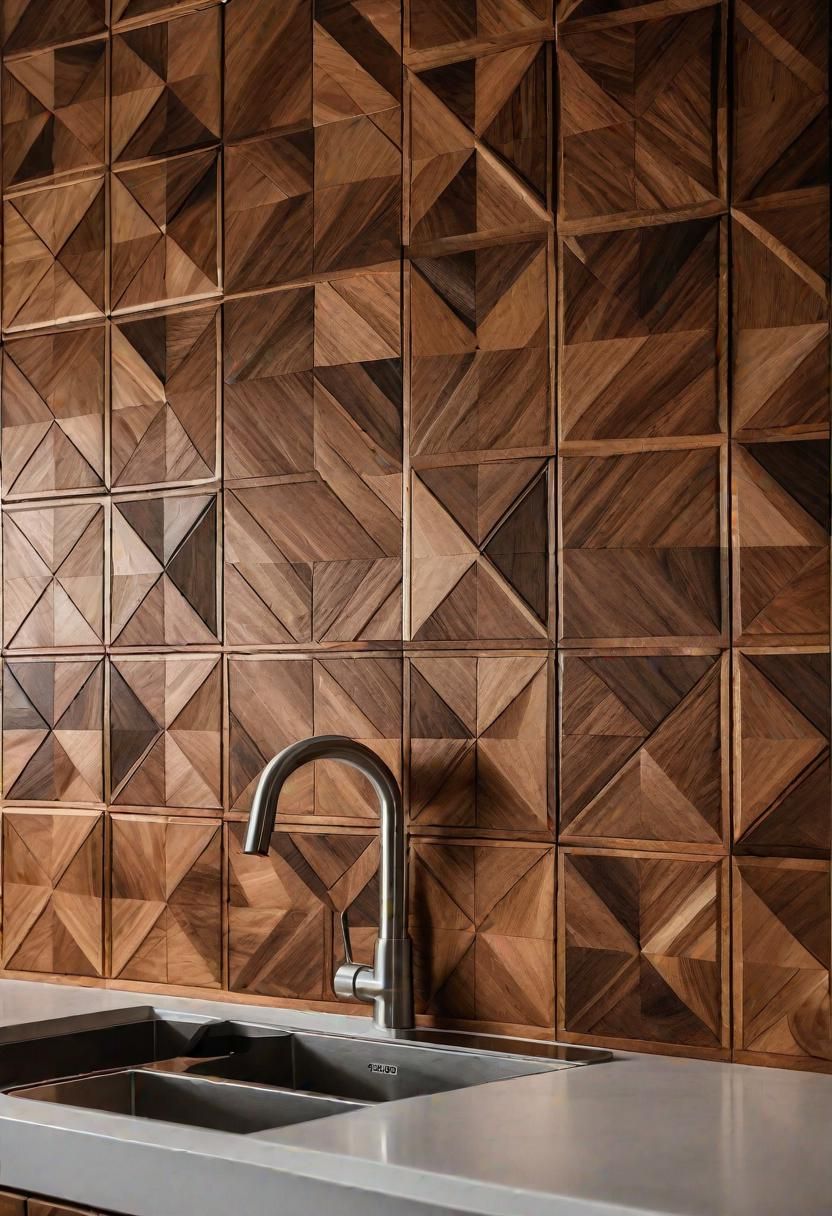 35 Stunning Kitchen Backsplash Ideas: Creative and Eye-Catching Designs 6 4. Wooden Geometric Backsplash Panels-0