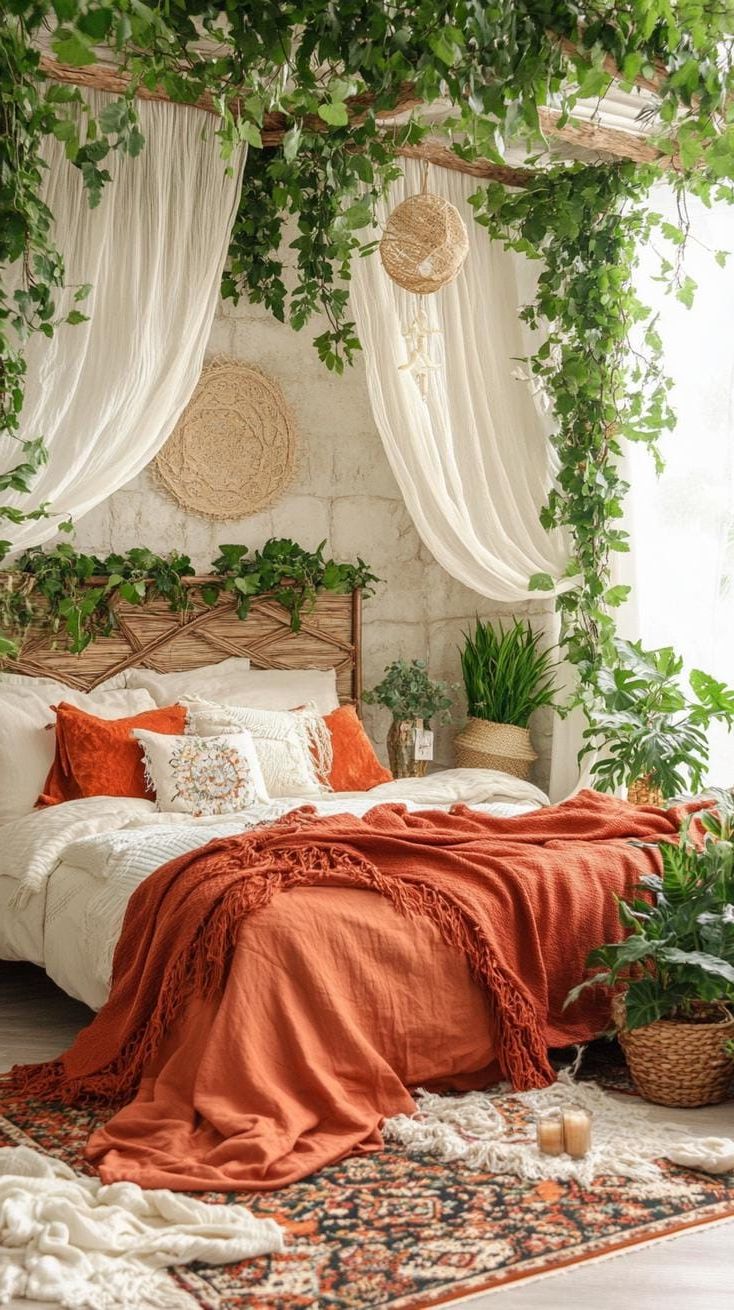 13. Earthy Jungle Escapade: Employ deep forest greens and terracotta reds with leafy plants-1