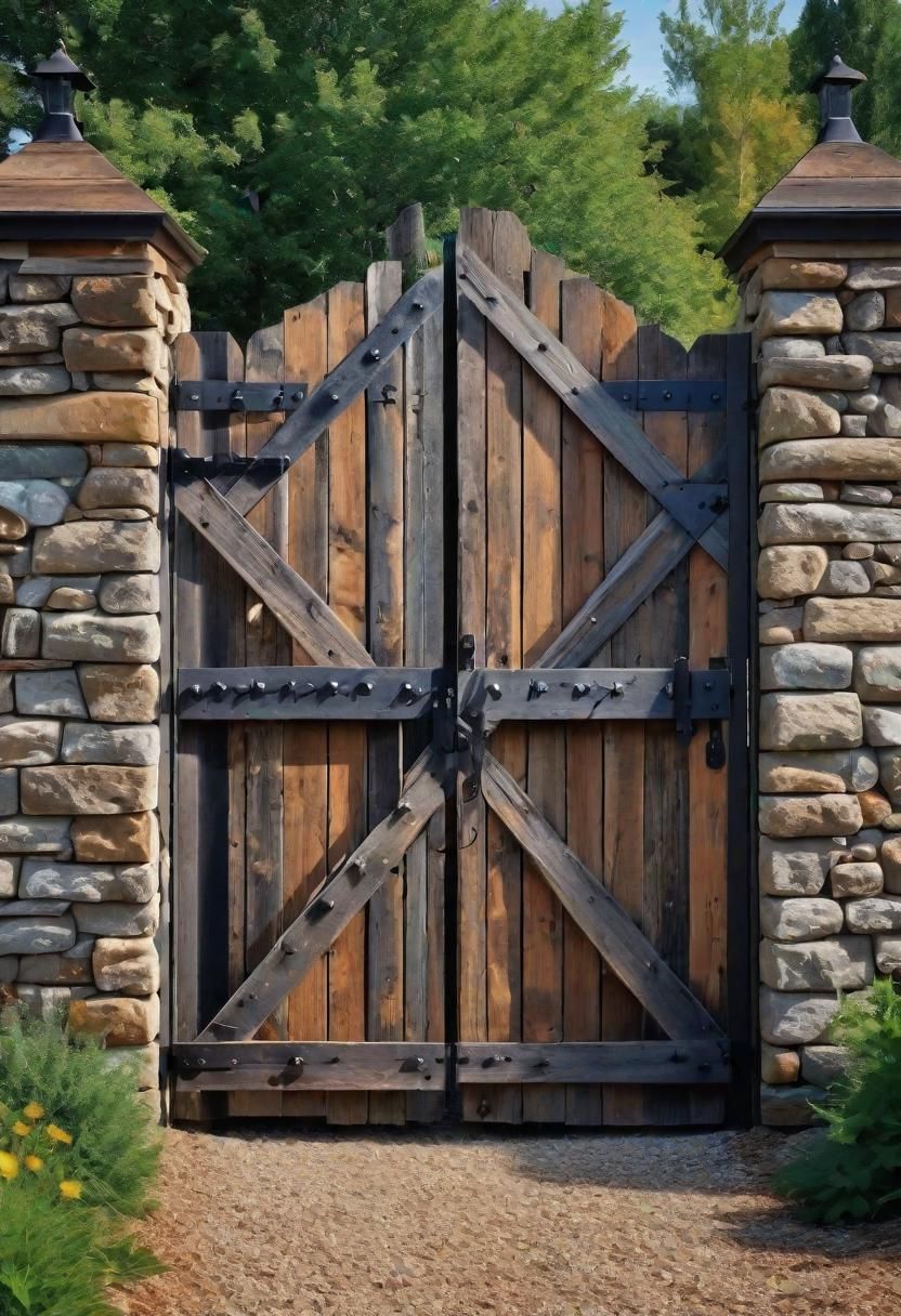 19 Inspiring Farmhouse Gate Ideas for Charming Entrances 7 4. Rustic Farmgate with Iron Accents-0