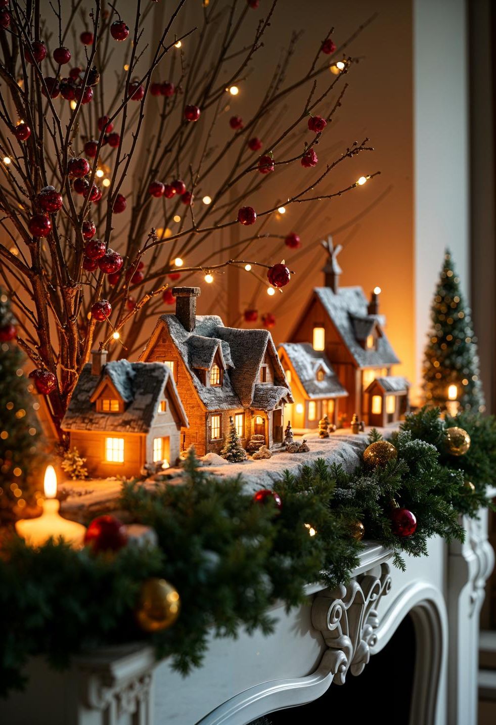 1. Festive Mantel Village Display Ideas-2