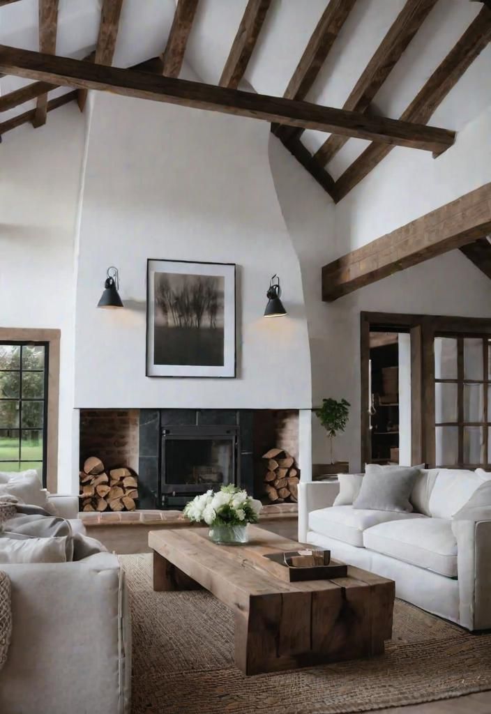 25 Charming Farmhouse Living Room Ideas For 2025 5 3. Rustic Beam Accents-0