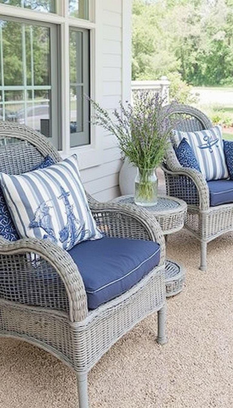 3. Coastal retreat featuring wicker furniture, nautical color palettes, and sand-colored gravel-0