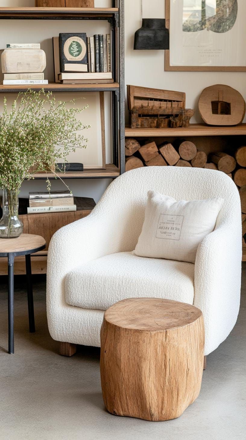 21 Best Industrial Farmhouse Living Room Ideas to Inspire 29 9. Design a reading corner with a metal-framed bookcase, a plush armchair, and a distressed wood side table-2