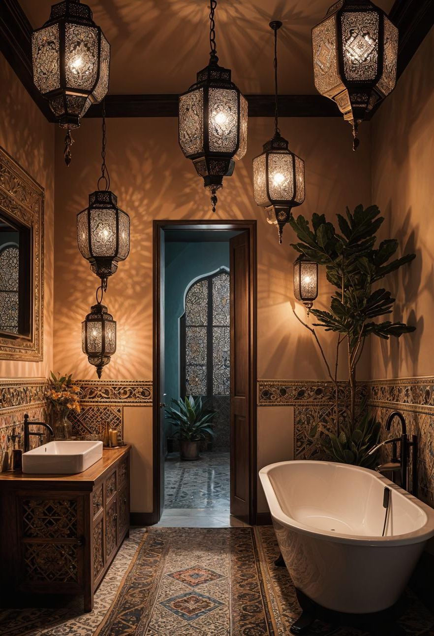 7. Moroccan Lanterns for Boho Bathrooms-0