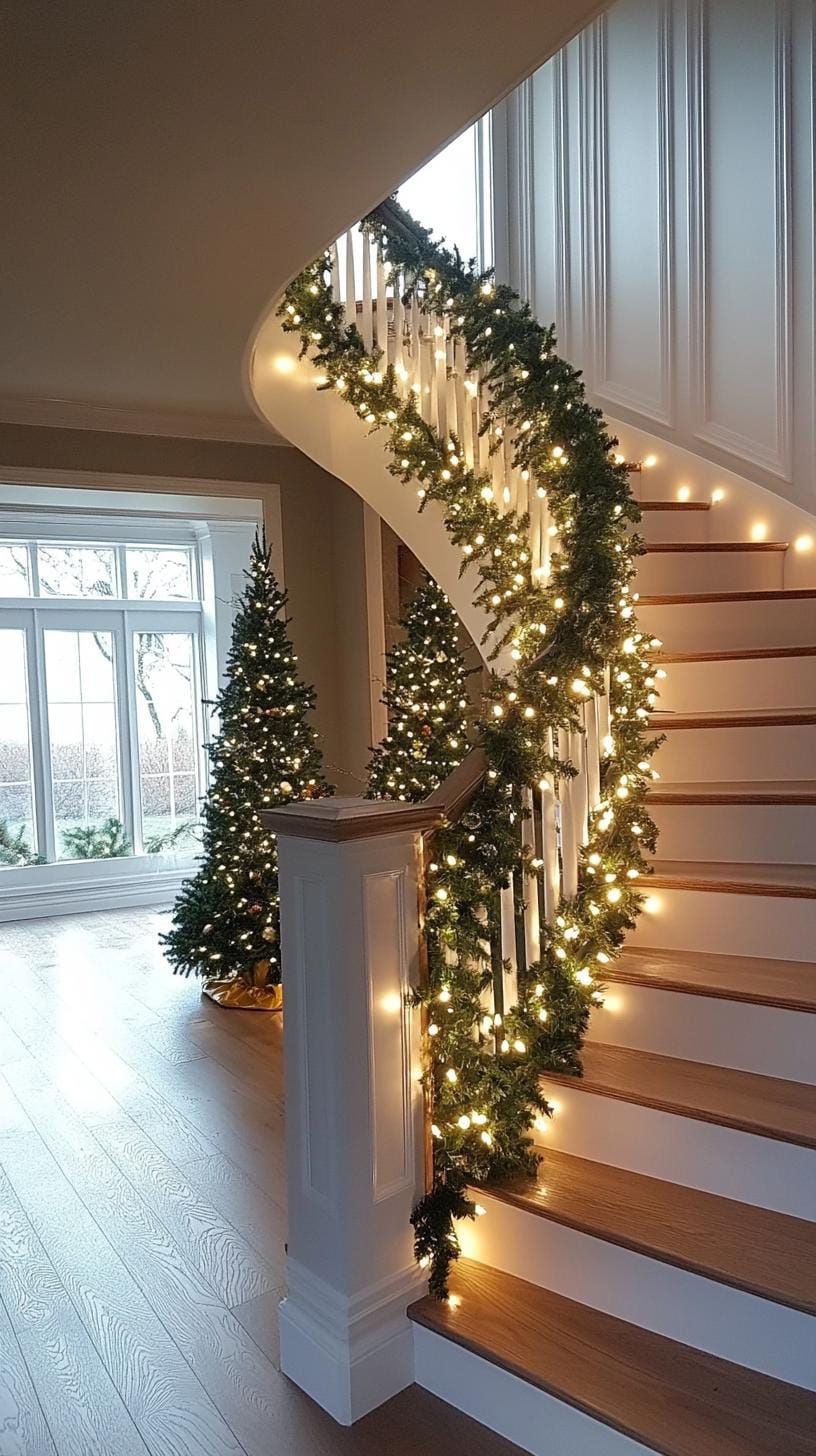 21 Magical Christmas Decor Inspiration for a Cozy Home 33 14. Holiday Staircase Glow-0