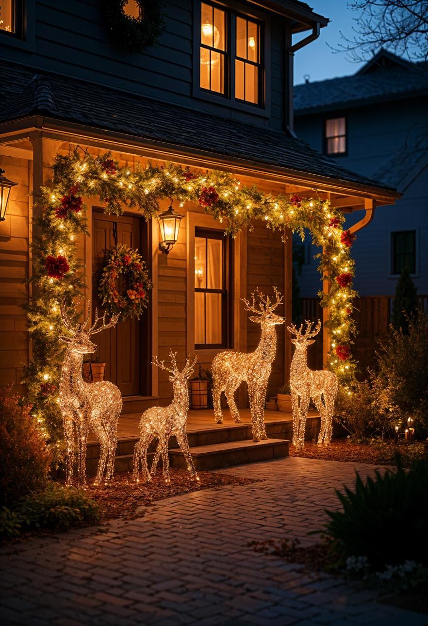 16 Unique Front Porch Christmas Decor Ideas for Holiday Season 41 15. Enchanted Grapevine Deer Decor-0