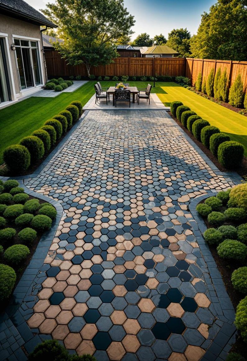 23 Gorgeous Paver Patio Ideas You Must See 4 1. Hexagonal Paver Patio Patterns-1