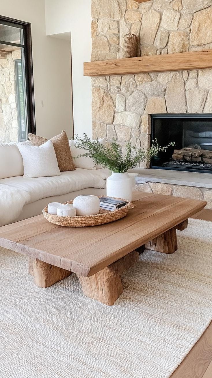 23 Unique Boho Farmhouse Living Room Ideas To Copy 71 22. Natural Nurture: Spark organic elements using wood-paneled floors, stone exteriors, and sandy-colored fabrics to enhance a space of serenity-2