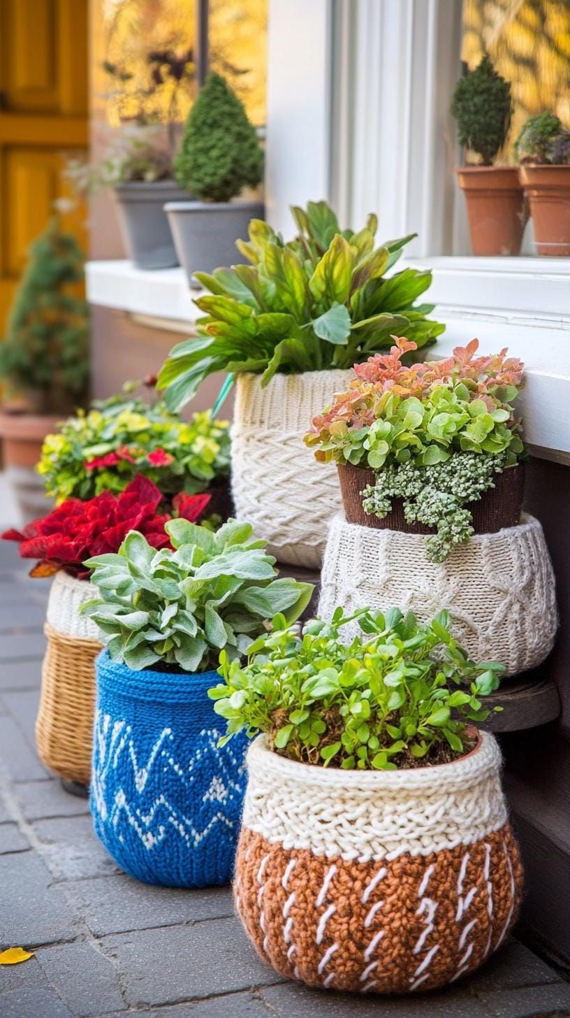 15 Gorgeous Winter Porch Decor Ideas to Spark Your Creativity 18 6. Recycled Wool Sweater Planters with Winter Greens-0