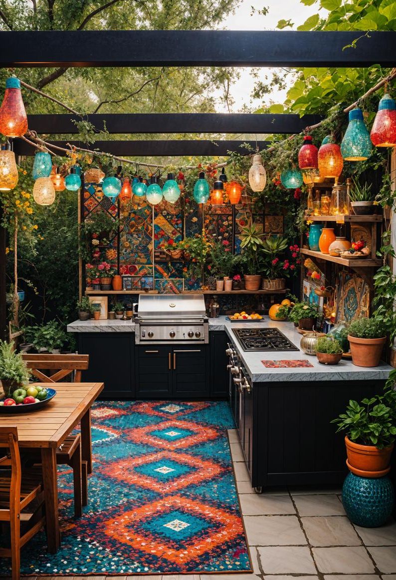 21 Stunning Outdoor Kitchen Patio Ideas (NEW) 12 4. Boho Chic Patio Kitchen-2