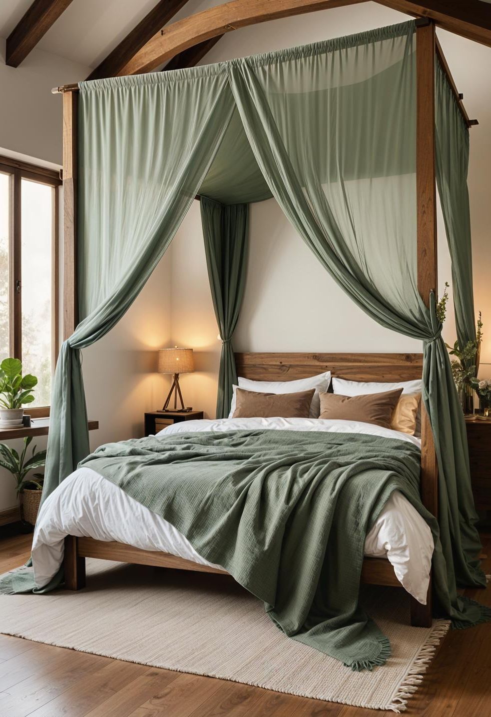 1. Dreamy Sage Green Canopy Bedroom-0