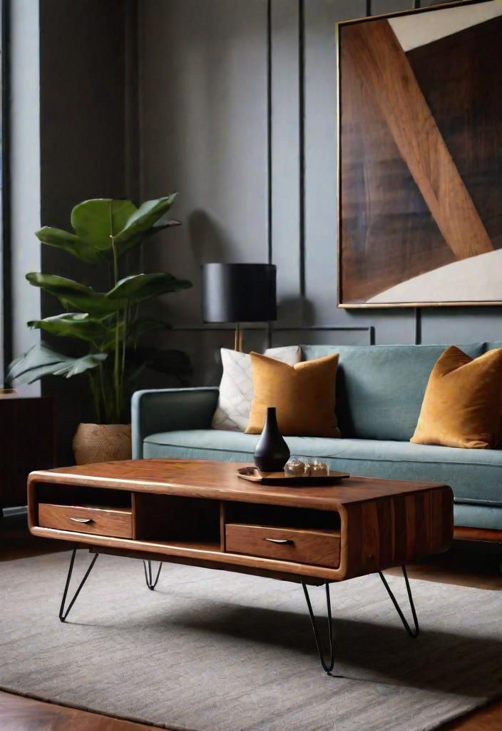 27 Beautiful Mid Century Modern Living Rooms 5 3. Stylish Teak Coffee Table-0