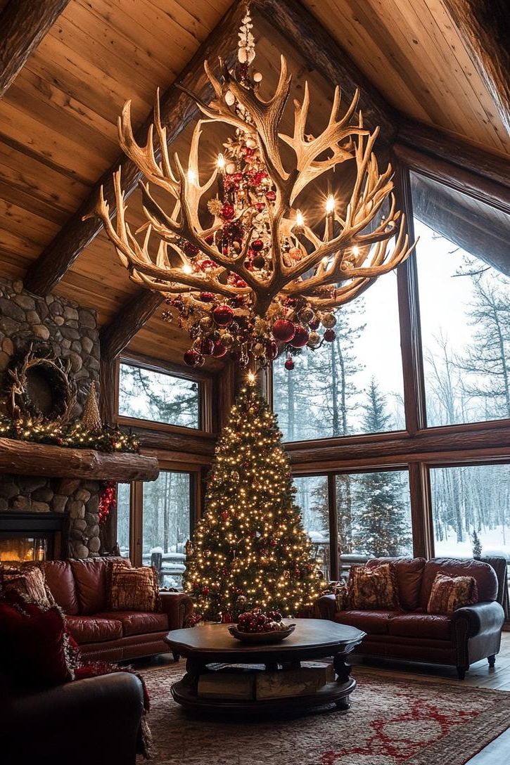 21 Cozy Mountain Lodge Christmas Decor Ideas 24 10. Rustic Lodge Chandelier Ornaments-0