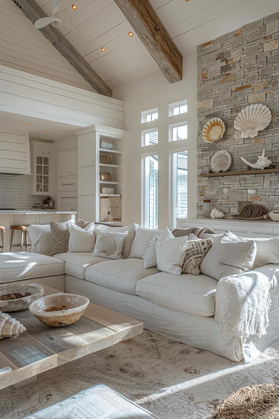 15 Chic Neutral Coastal Living Room Ideas You Will Love 7 2. Coastal Seashell Shadow Box Ideas-1