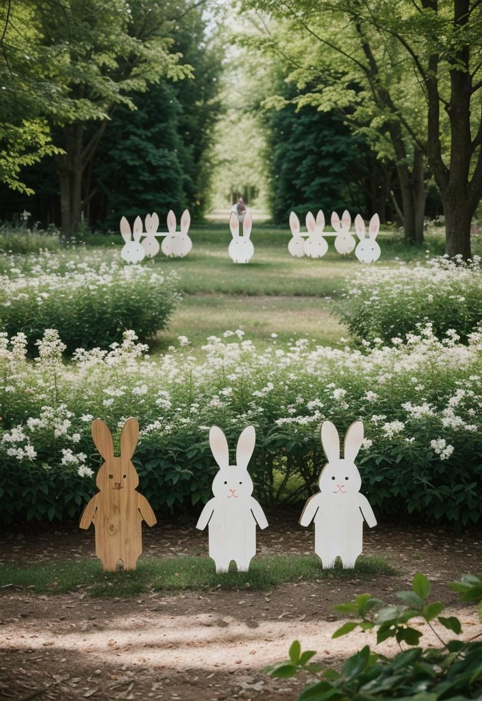 19 Elegant Neutral Easter Decor Ideas: Subtle and Chic 20 17. Rustic Bunny Garden Decor Ideas-0