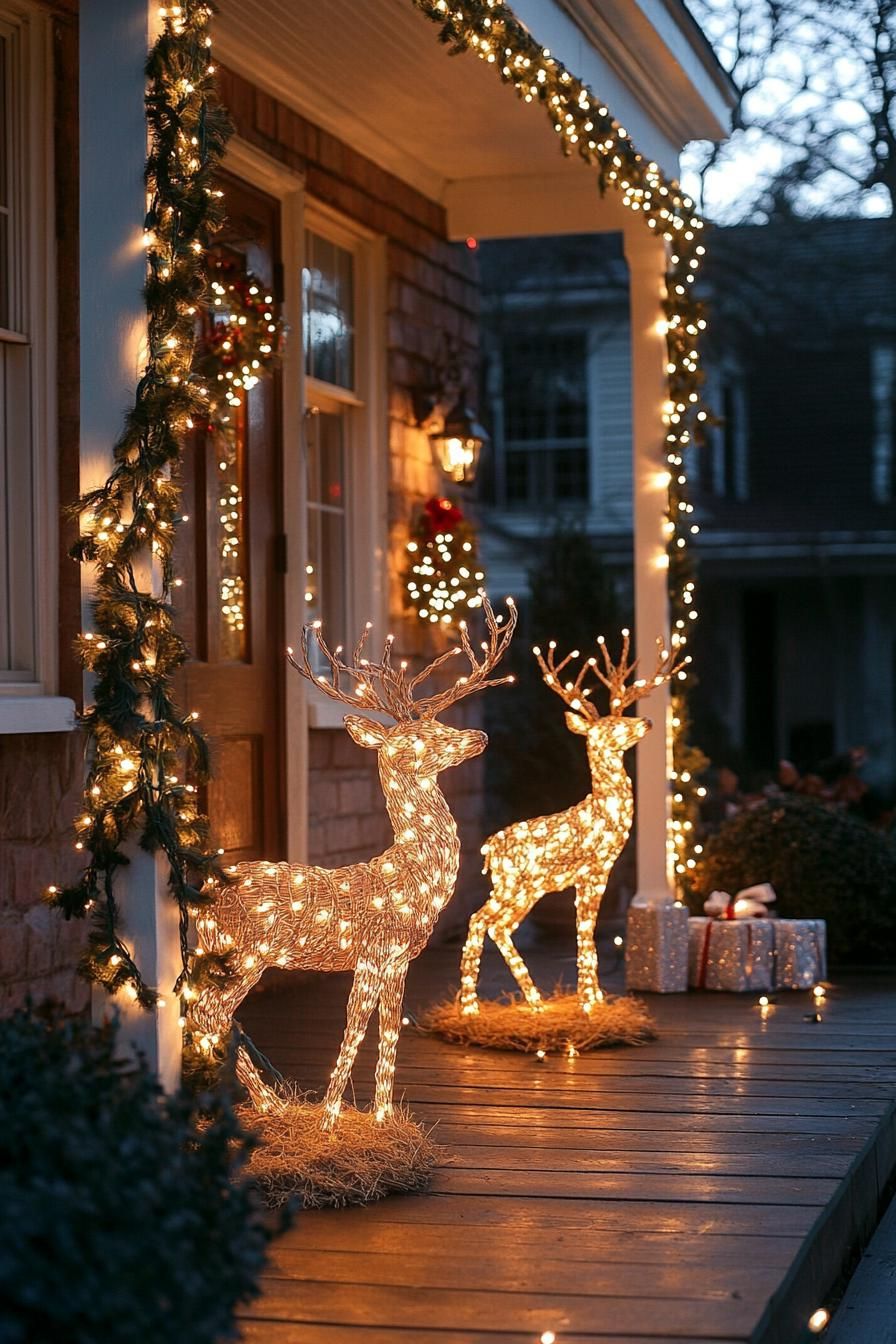 16 Unique Front Porch Christmas Decor Ideas for Holiday Season 43 15. Enchanted Grapevine Deer Decor-2