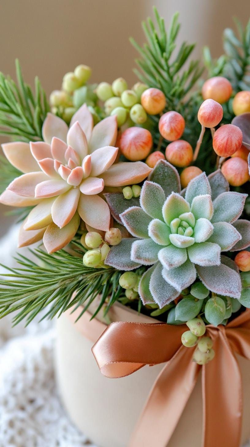 15 New Winter Floral Arrangements For Stunning Centerpieces 11 5. Frosty Succulents and Velvet Elegance-0