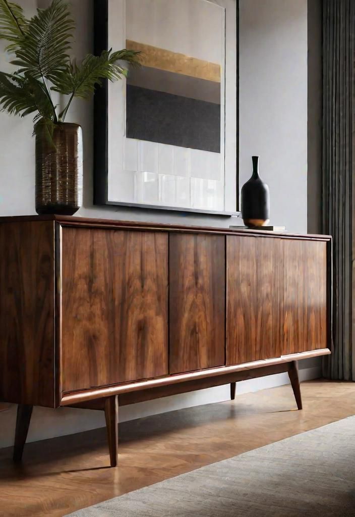 27 Beautiful Mid Century Modern Living Rooms 7 5. Sliding Door Walnut Sideboard-0