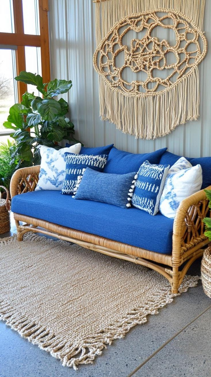 21 Best Blue Boho Bedroom Ideas To Inspire You 6 1. Indigo Dreams: A mix of deep indigo hues with natural wood accents and macramé wall hangings-3