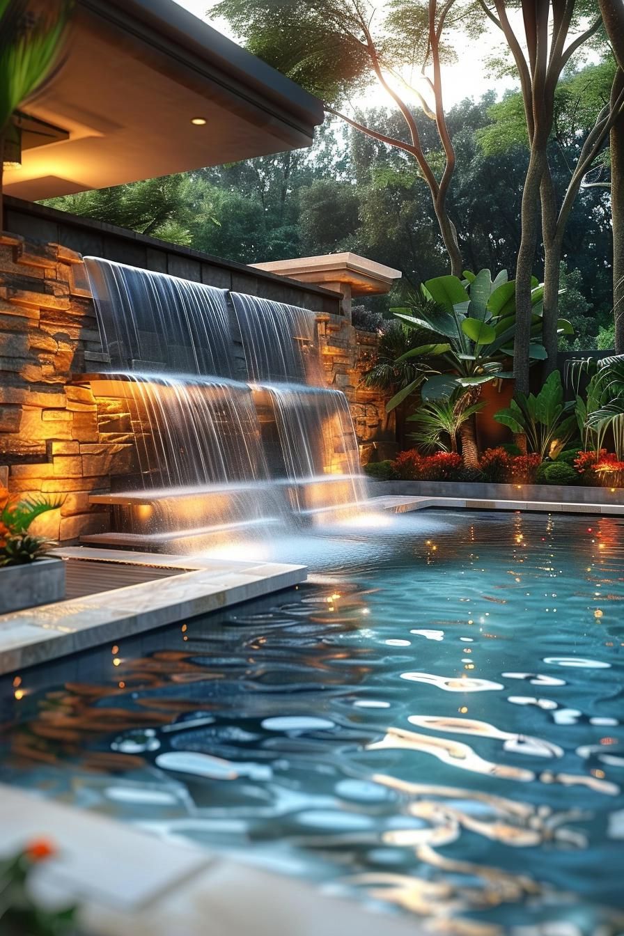 15 Modern Pool Designs Transforming Your Backyard 27 10. Cascading Waters in Modern Pools-1