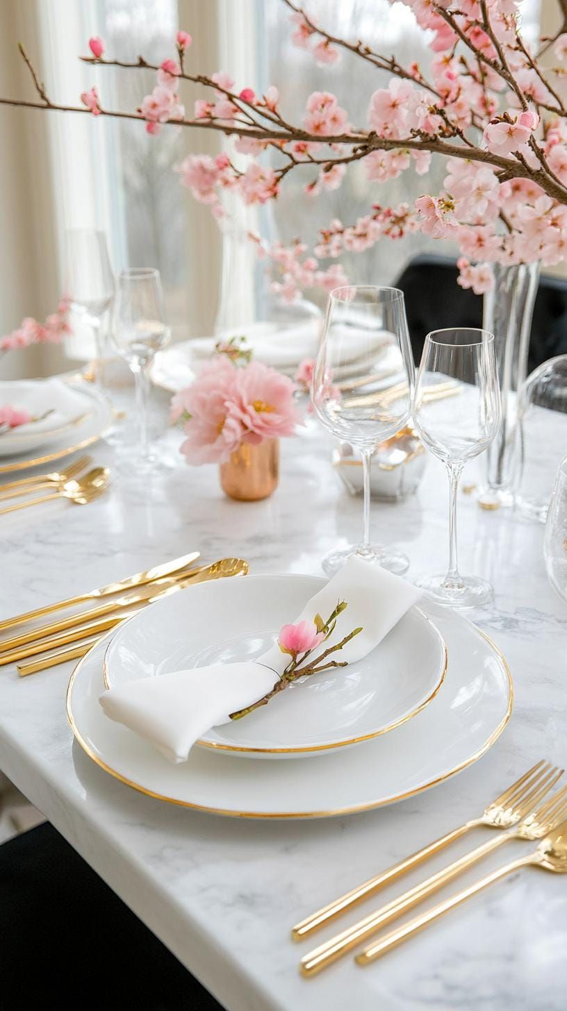 15 Unique Winter Tablescapes To Transform Your Dining Room 37 13. Cherry Blossom Winter Tablescapes-2