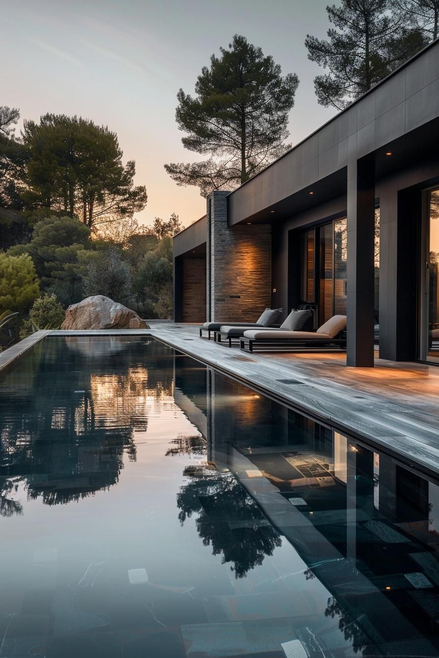 15 Modern Pool Designs Transforming Your Backyard 38 14. Reflective Black-Bottom Pool Design-1