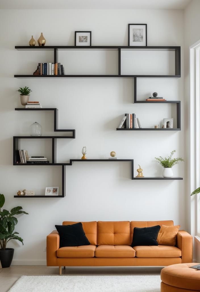 21 Elegant Built-In Shelves Ideas for the Living Room 5 3. Modern Corner Shelving Design-0