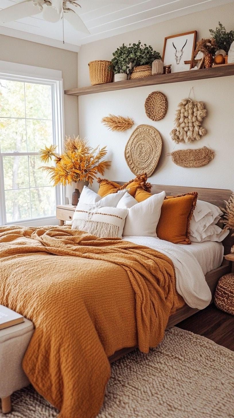 21 New Bedroom Ideas for Your 2025 Refresh 17 5. Rich earthy tones with heavy blankets and throw pillows-1