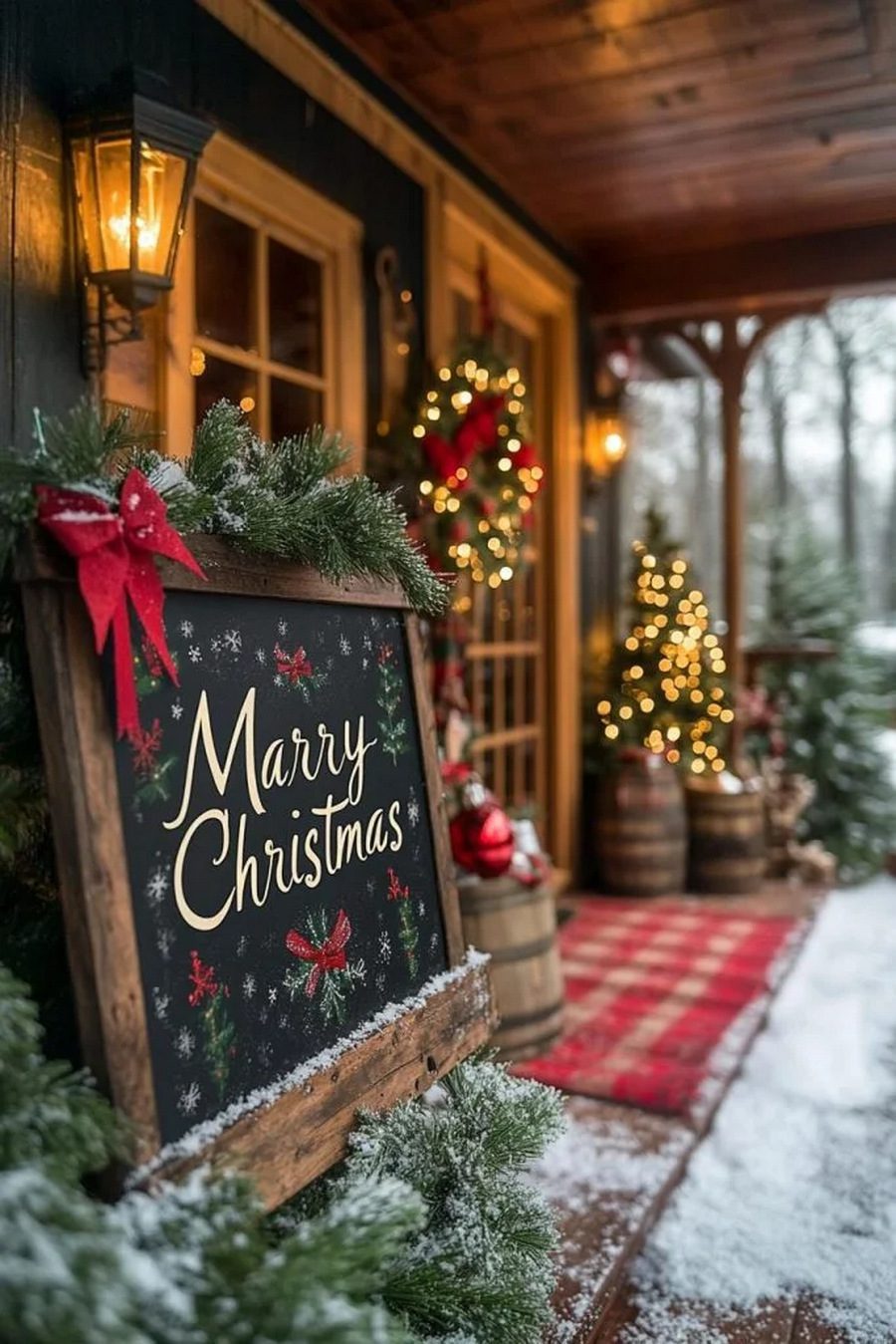 16 Unique Front Porch Christmas Decor Ideas for Holiday Season 29 10. Festive Calligraphy Wooden Signs 2