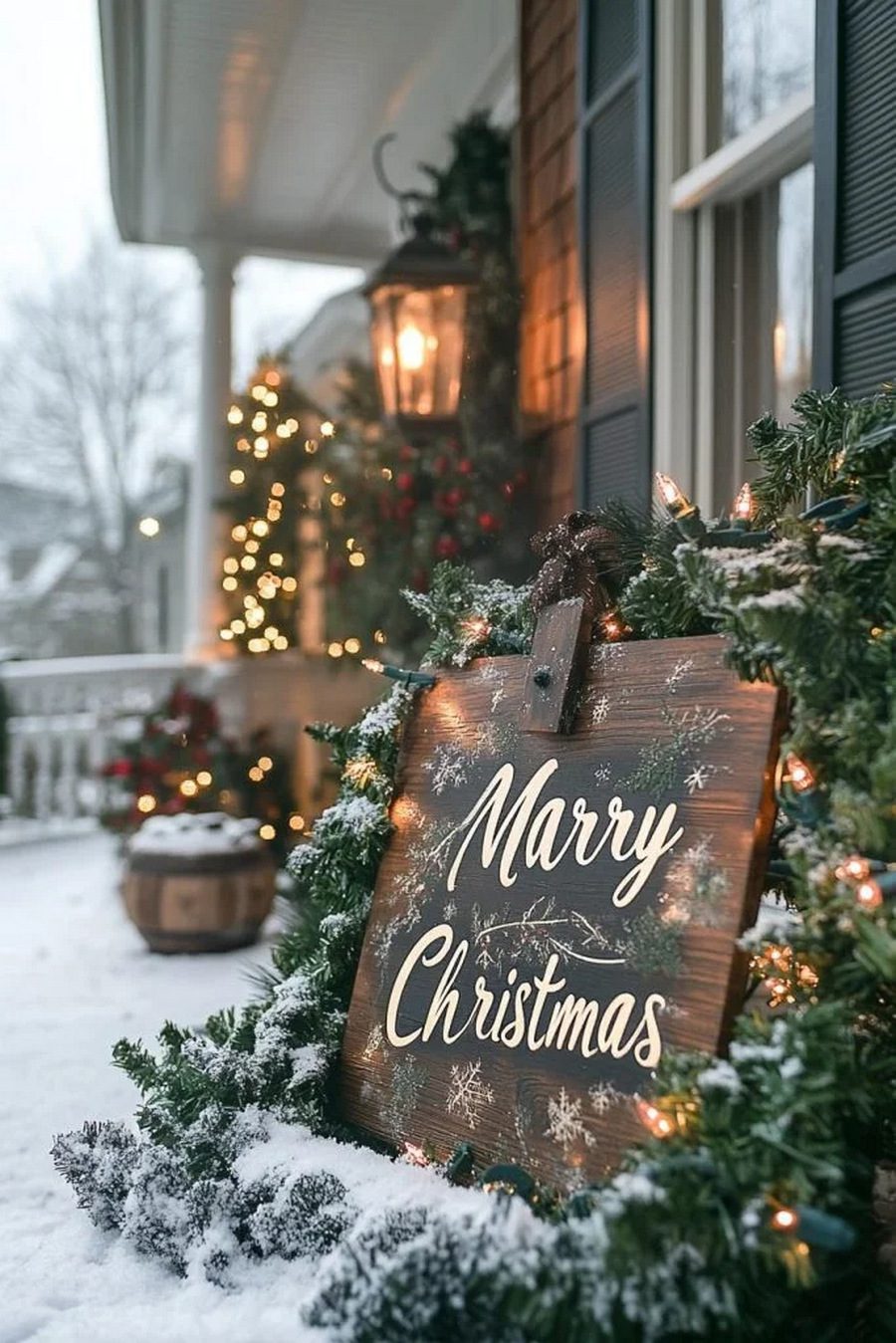 16 Unique Front Porch Christmas Decor Ideas for Holiday Season 30 10. Festive Calligraphy Wooden Signs 3