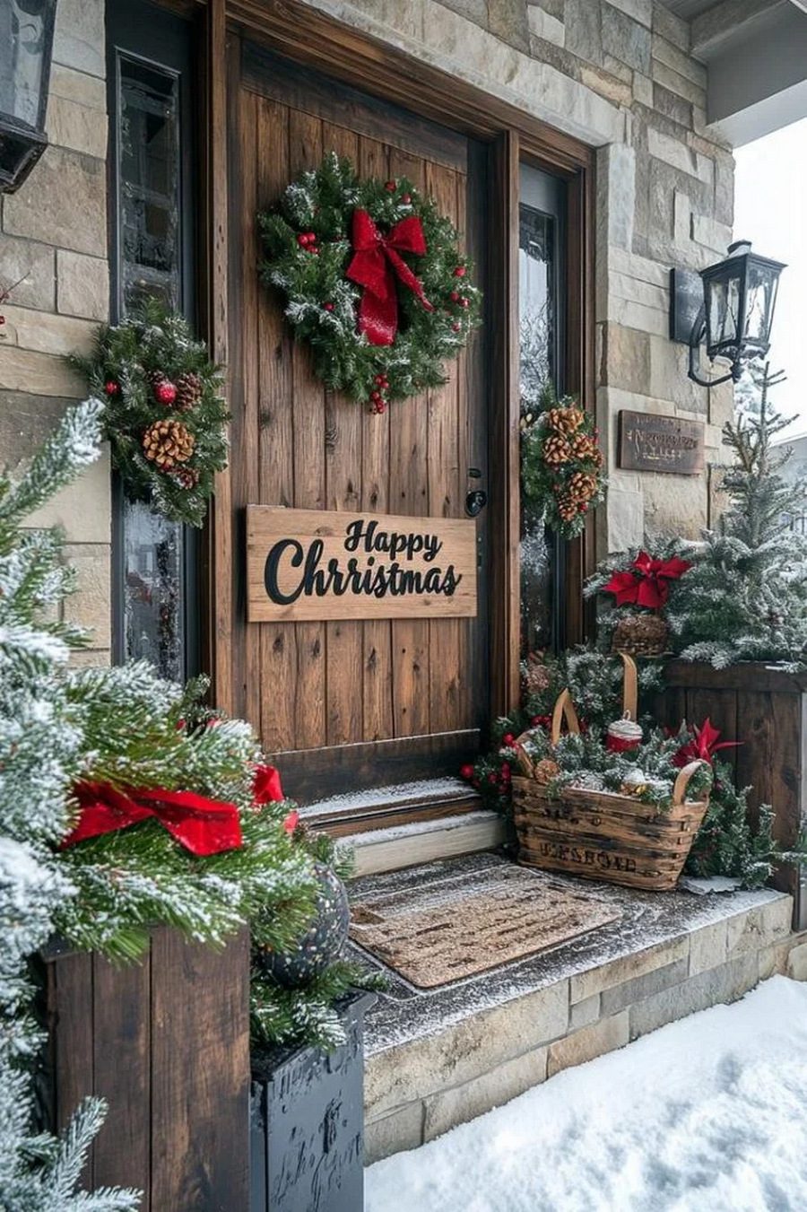 16 Unique Front Porch Christmas Decor Ideas for Holiday Season 28 10. Festive Calligraphy Wooden Signs