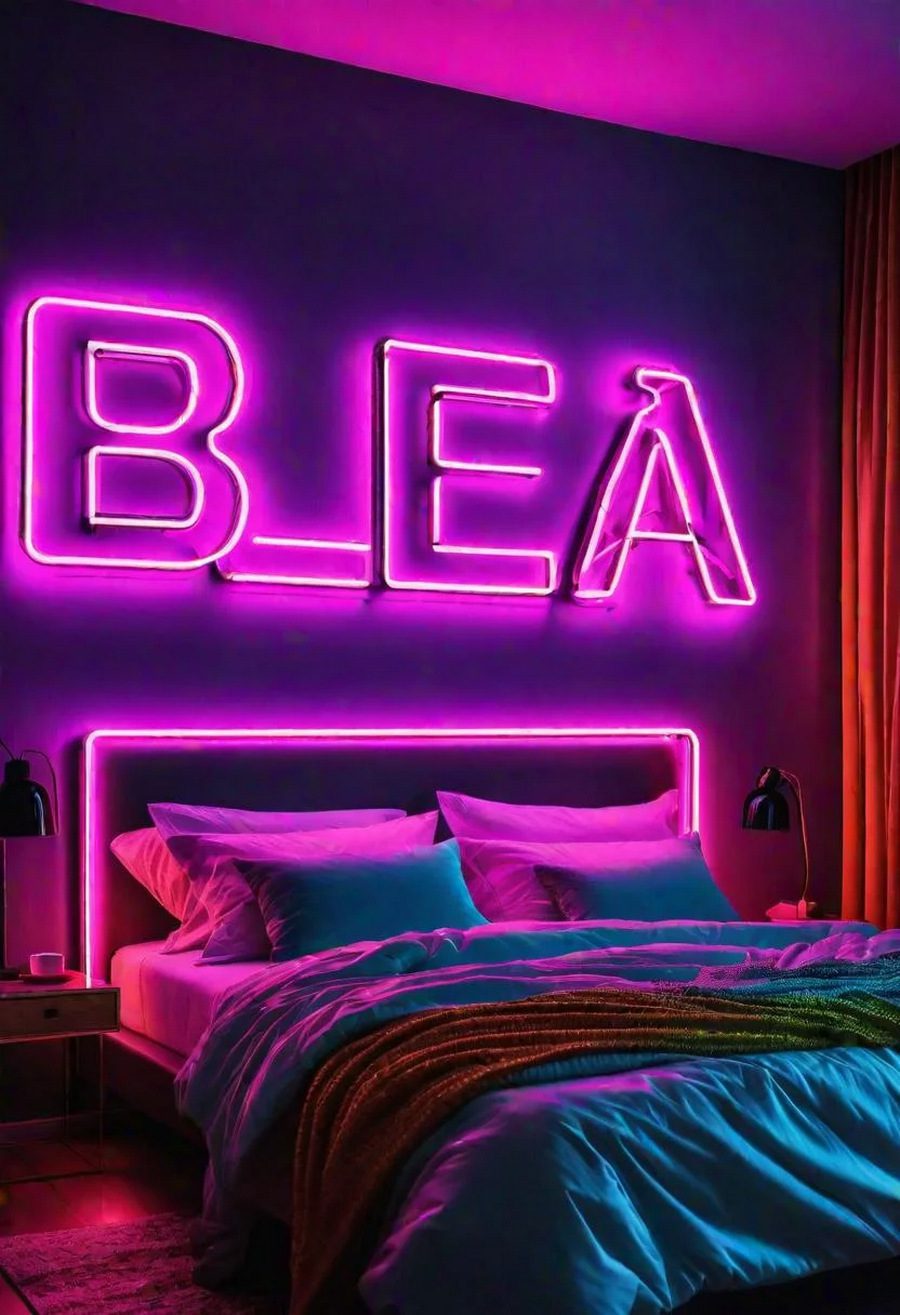 Glow Up Your Bedroom: 33 Chic and Cozy LED Aesthetic Ideas 12 10. Funky Neon LED Sign Decor