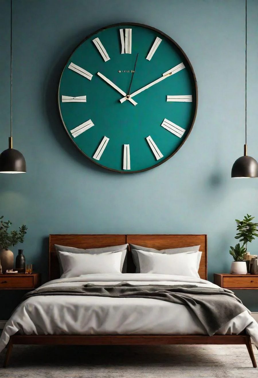 41 Mid Century Modern Bedrooms: Retro Chic for Timeless Elegance 28 23. Bold Clock Statement Piece