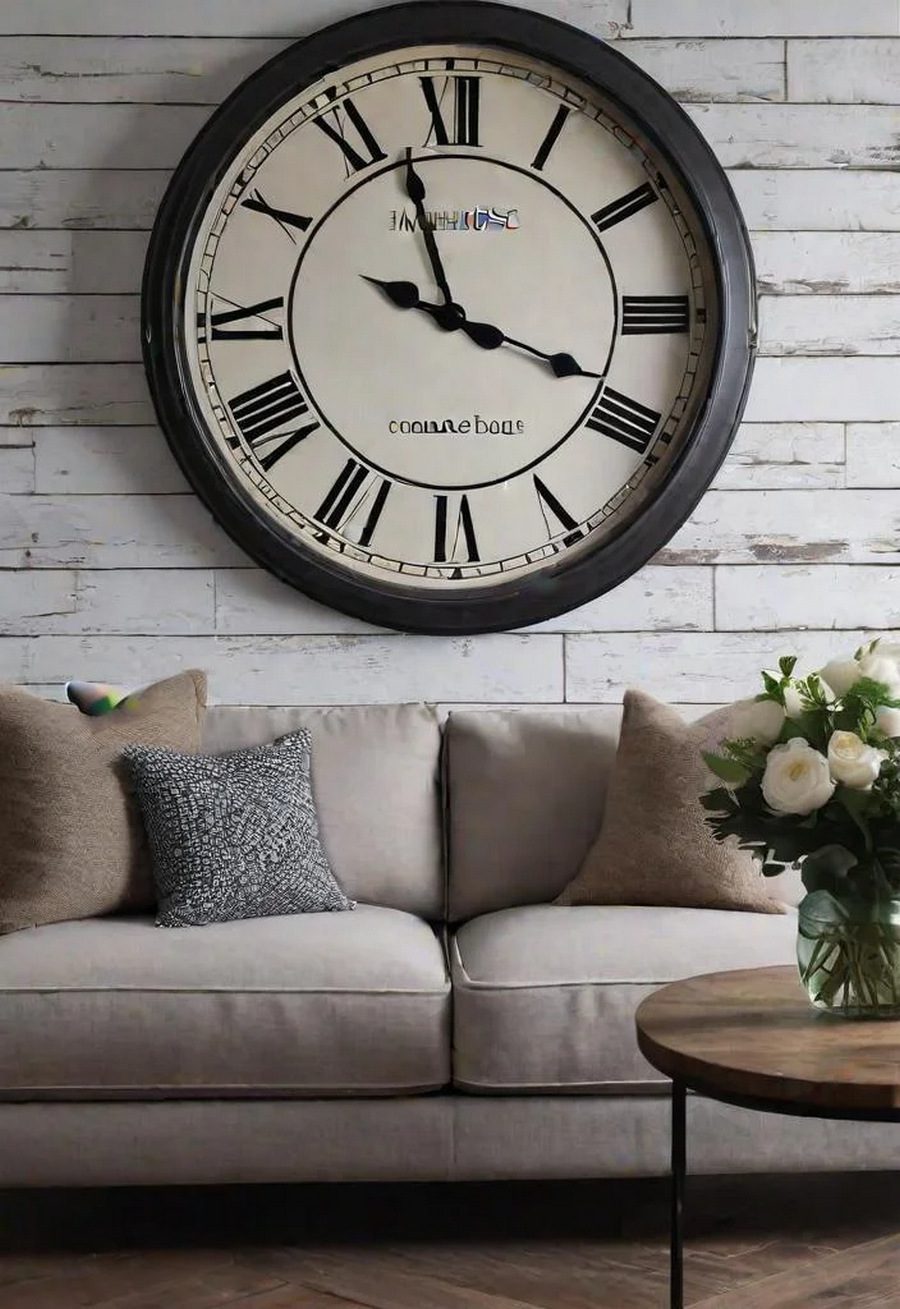 25 Charming Farmhouse Living Room Ideas For 2025 8 6. Farmhouse Wall Clock