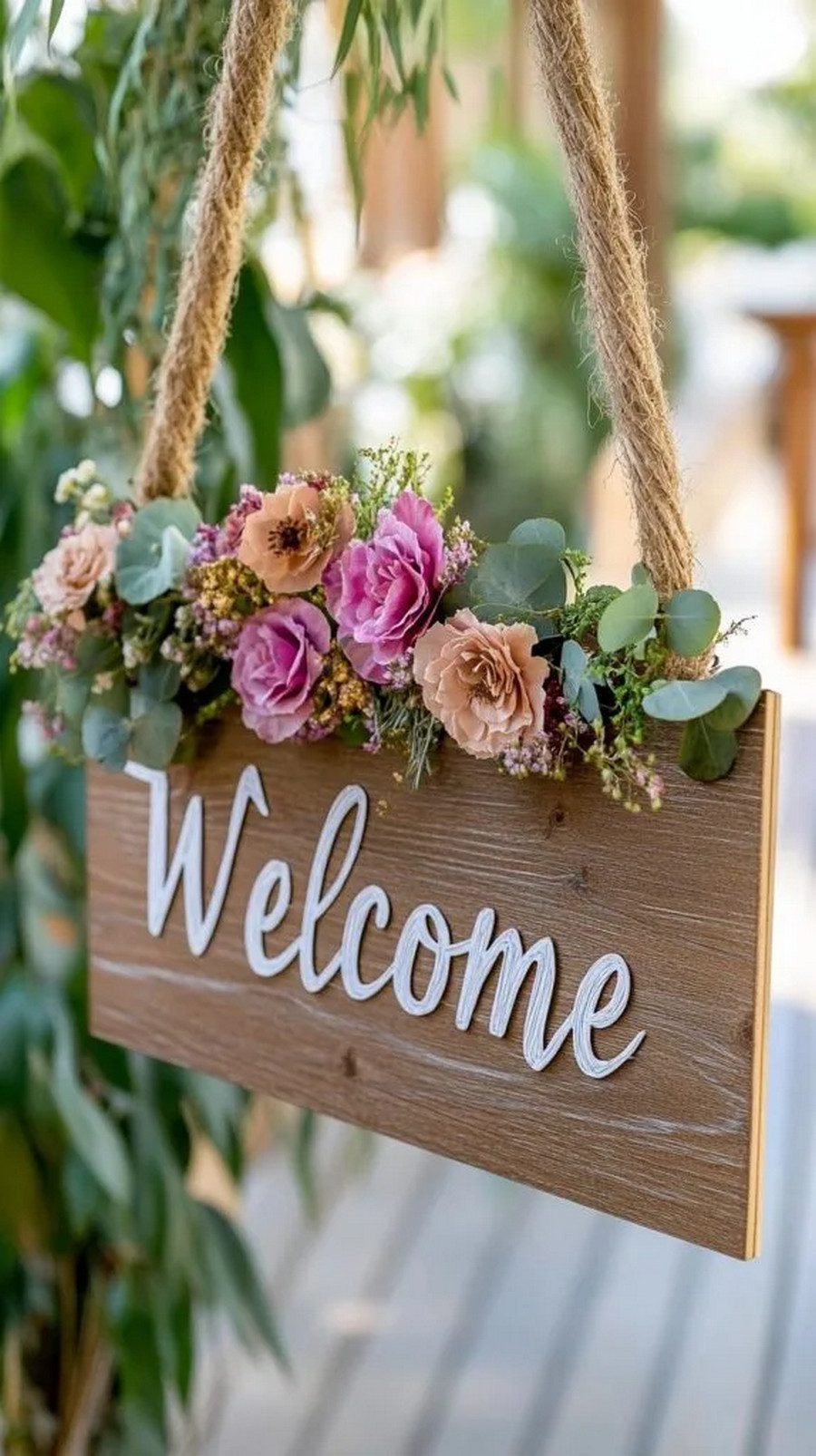 21 Dreamy Garden Wedding Decor Ideas 14 Whimsical boho welcome sign with pressed flowers 2