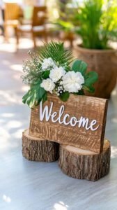 Whimsical boho welcome sign with pressed flowers 3