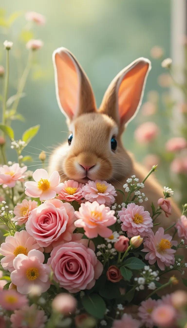 2. Bunny holding a bouquet of pastel flowers-1