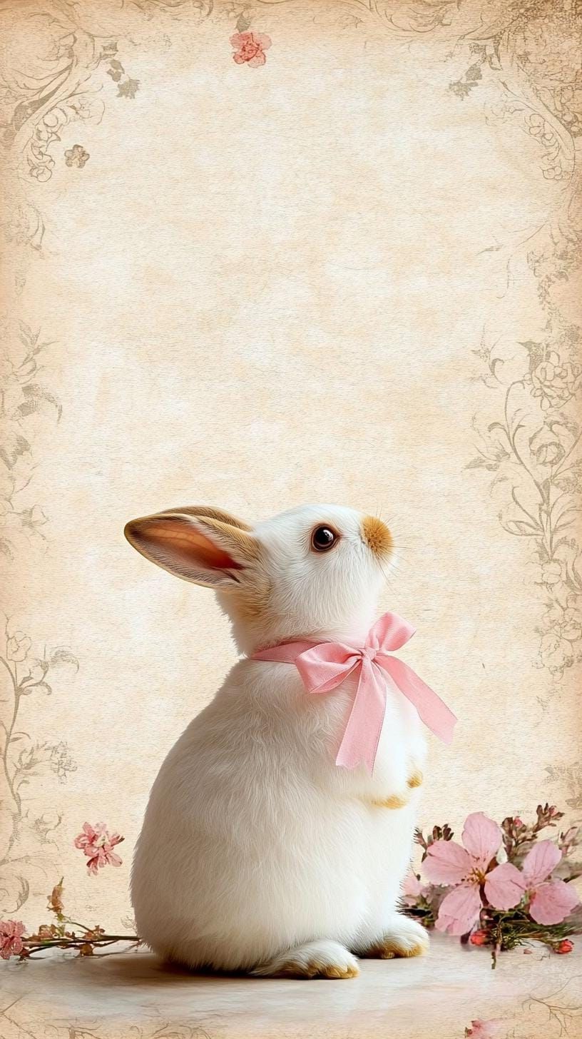 1. Vintage bunny with pink bow illustration-2
