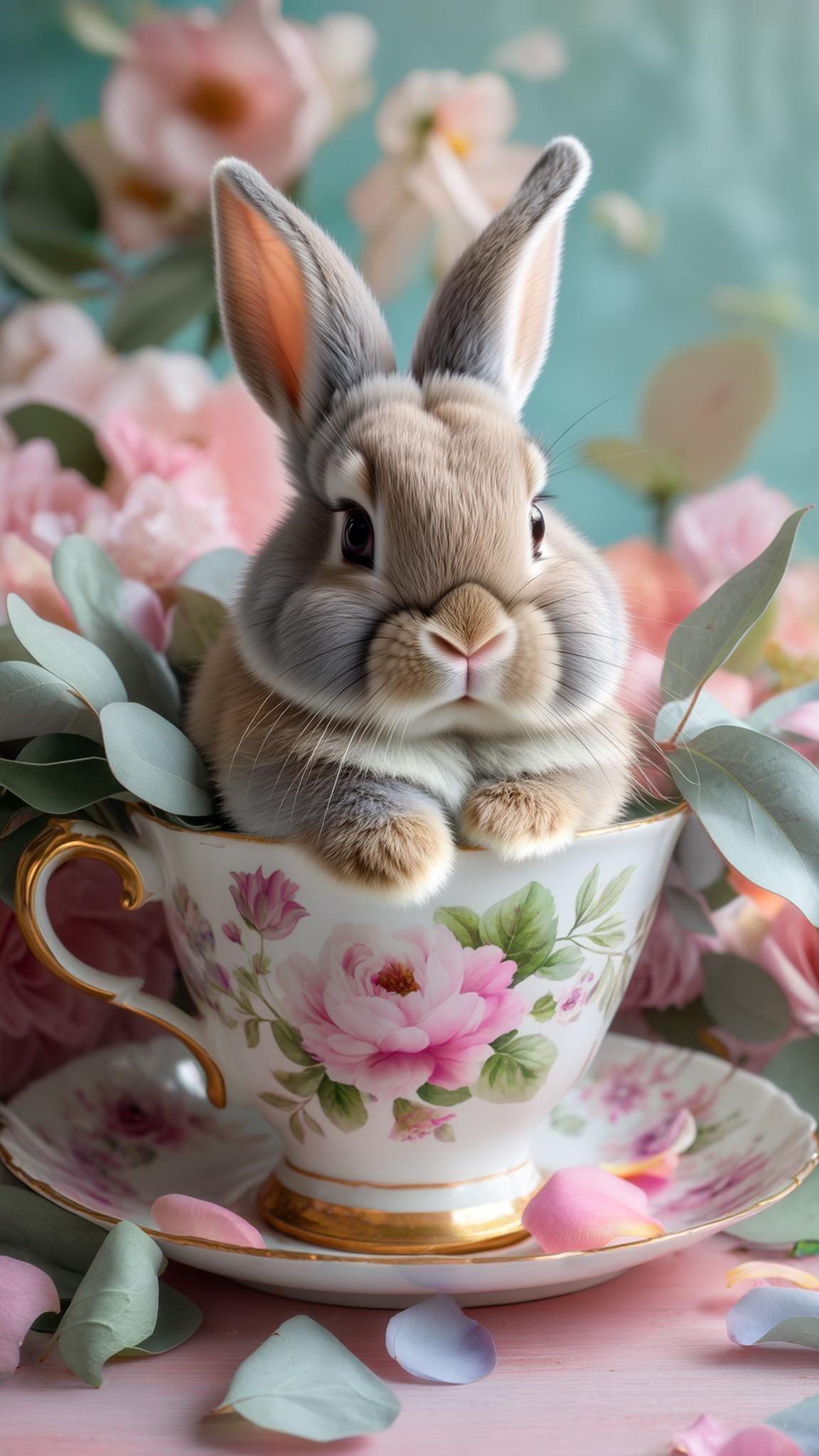 9. Bunny sitting in a floral teacup illustration-0