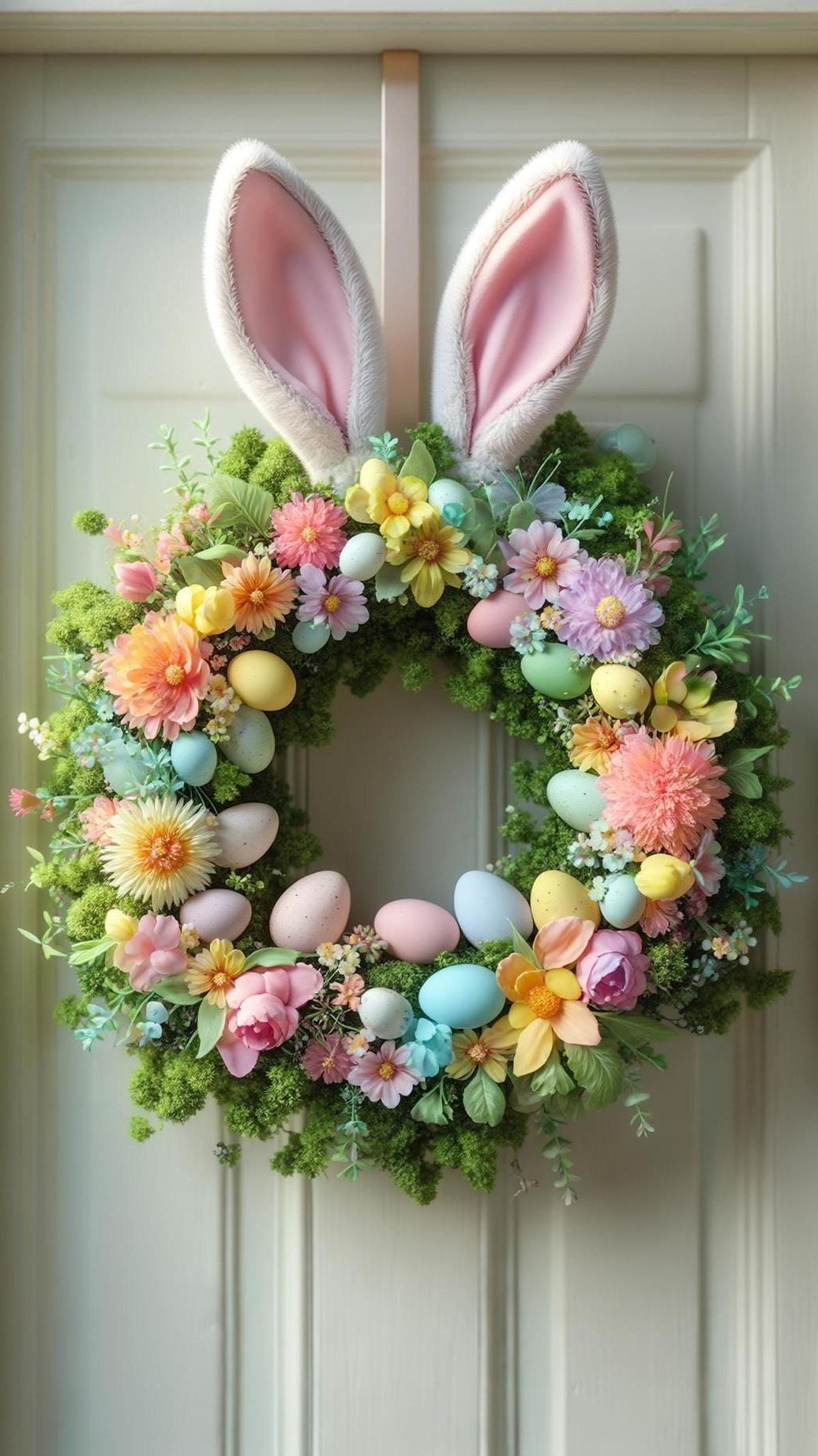 11. Easter bunny wreath with ears and floral accents-0