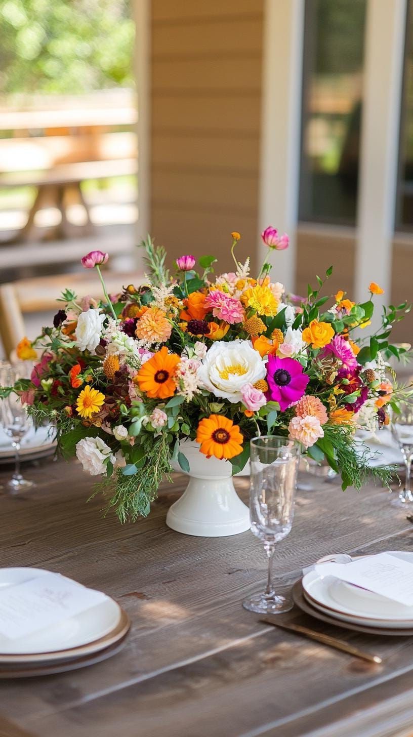 21 Dreamy Garden Wedding Decor Ideas 34 11. Overflowing wildflower centerpiece on rustic wooden tables-2