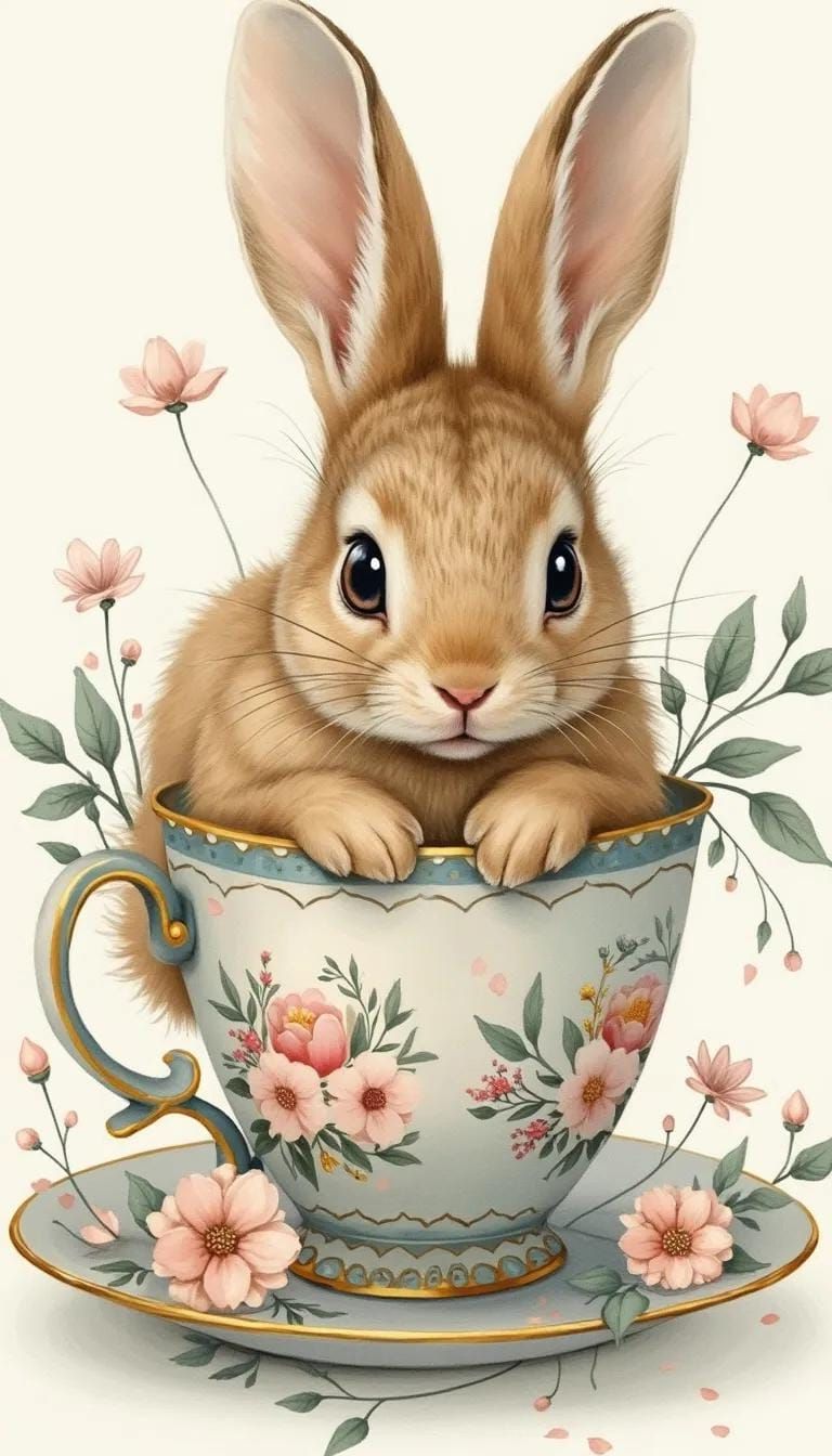 9. Bunny sitting in a floral teacup illustration-1