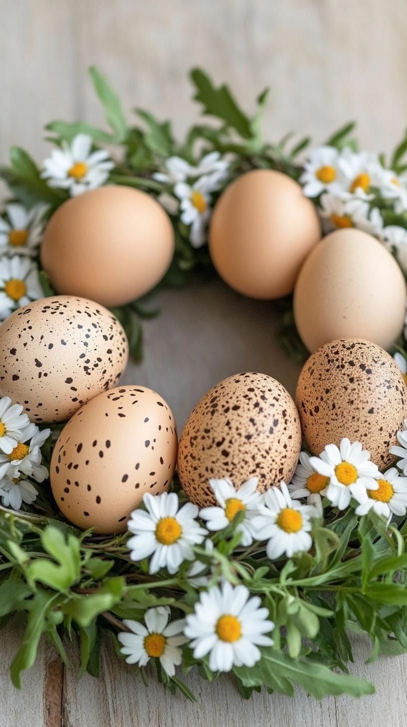 21 Trendy Easter Decor Ideas For 2025 56 20. Earthy wreath with real eggs and small daisies-2