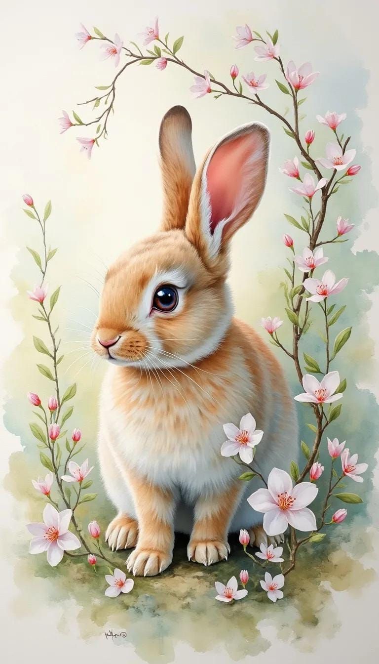 5. Watercolor bunny with delicate spring florals-1
