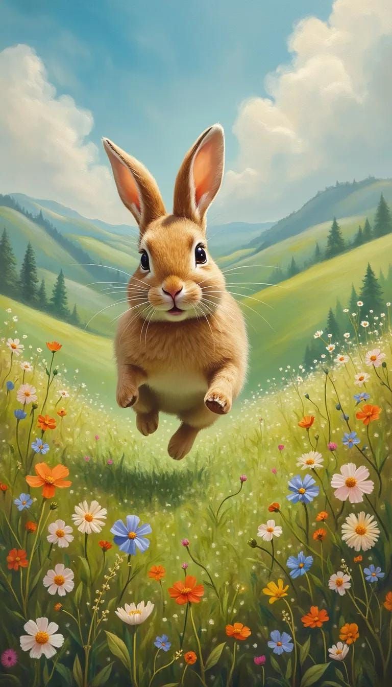 8. Hopping bunny in a wildflower meadow painting-1