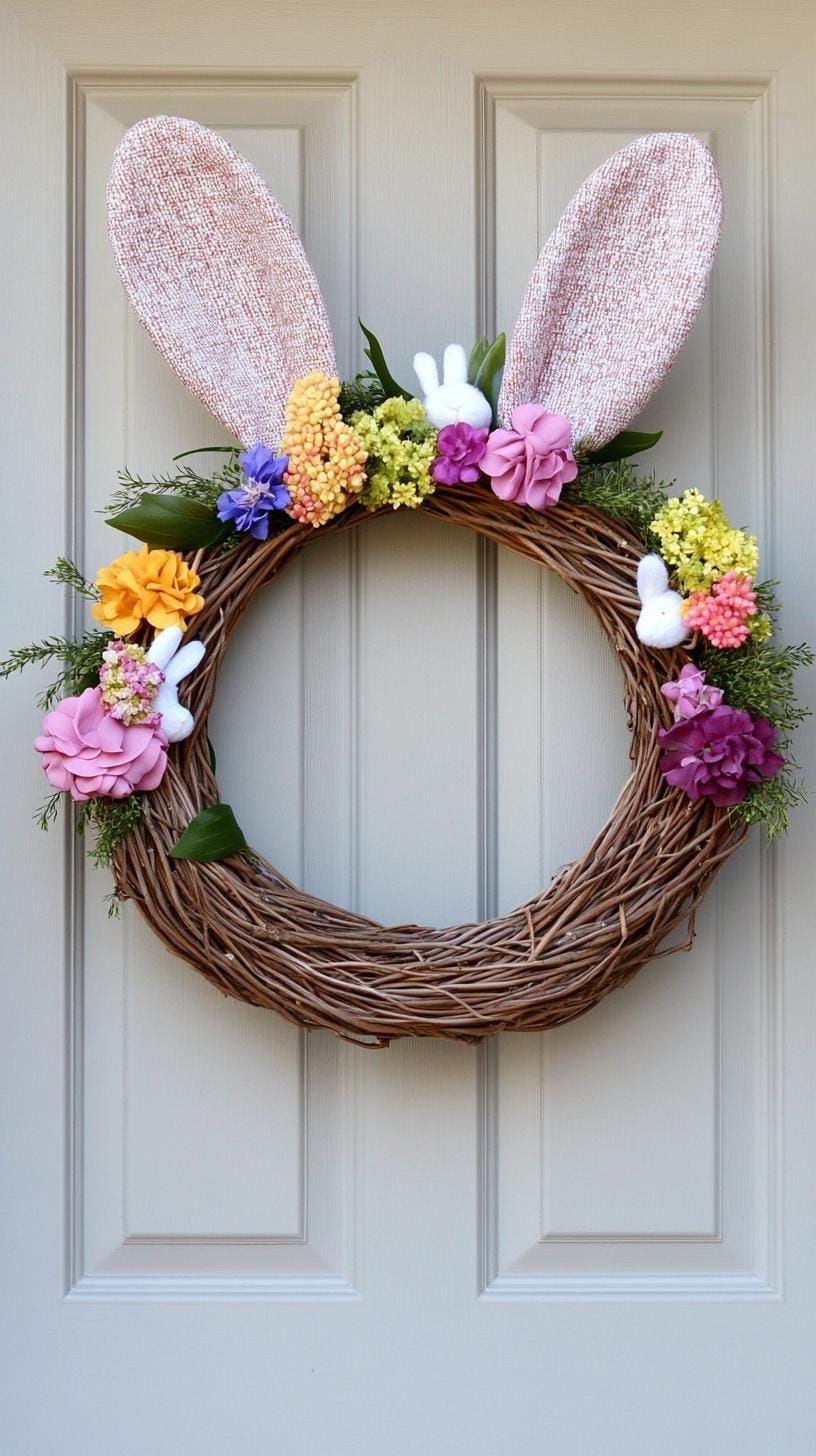 11. Easter bunny wreath with ears and floral accents-2