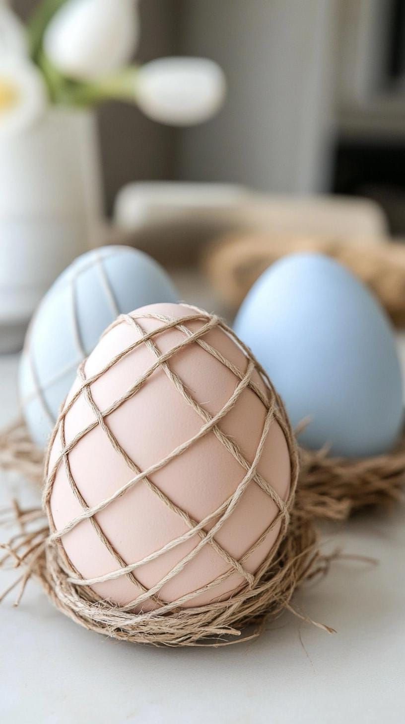 21 Trendy Easter Decor Ideas For 2025 23 9. String-wrapped pastel Easter eggs for DIY decor-1