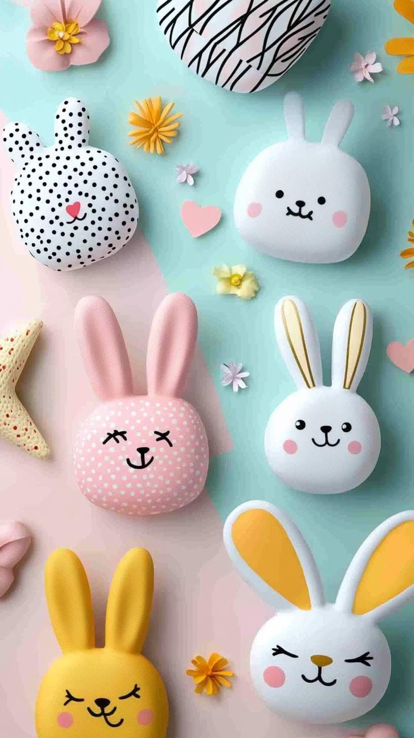 6. Cute cartoon bunny collection on pastel background-2